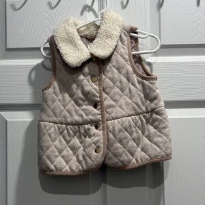 Cozy Quilted Kids Vest - Cream and Brown